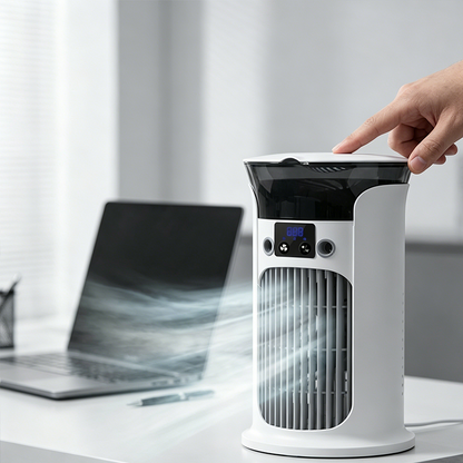 ❄️ 50% OFF | 3-in-1 Desktop Air Cooler Fan 💧 Portable Mist Cooling Fan with LED Night Light