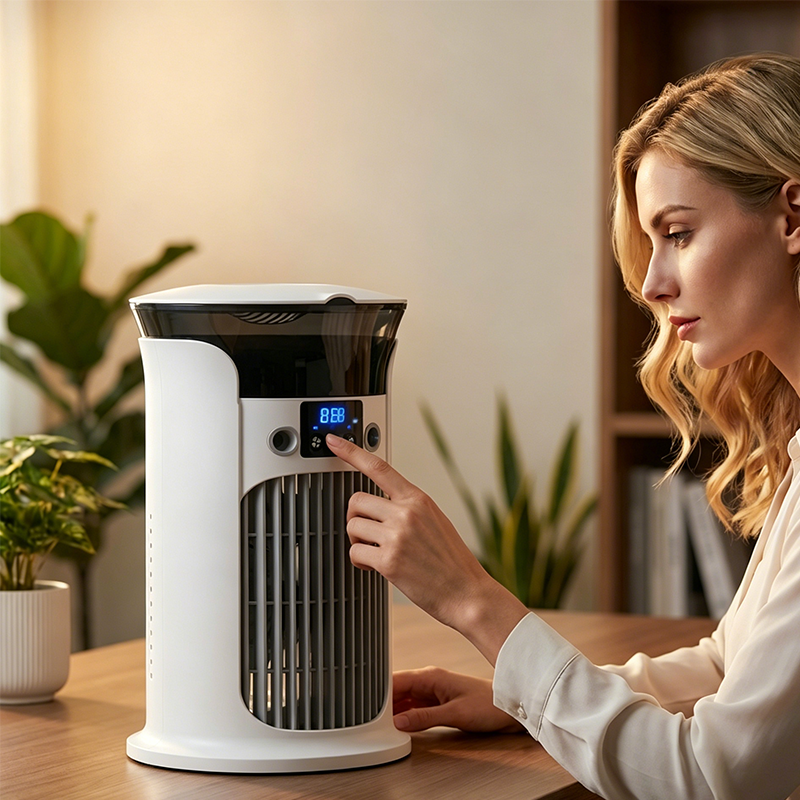 ❄️ 50% OFF | 3-in-1 Desktop Air Cooler Fan 💧 Portable Mist Cooling Fan with LED Night Light