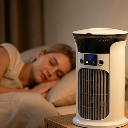 ❄️ 50% OFF | 3-in-1 Desktop Air Cooler Fan 💧 Portable Mist Cooling Fan with LED Night Light
