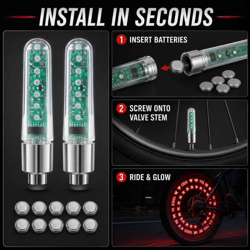🏅🚲Waterproof Bike Tire Valve Stem Lights✨
