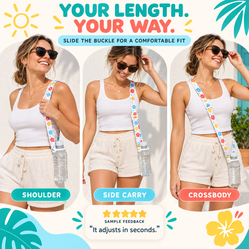 Adjustable Water Bottle Lanyard with Flexible Silicone Ring