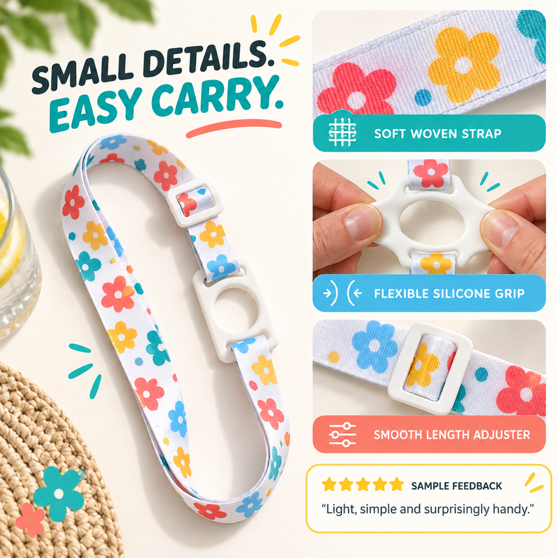 Adjustable Water Bottle Lanyard with Flexible Silicone Ring
