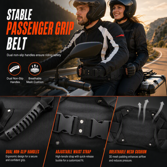 🏍️ Motorcycle Passenger Grip Belt – Adjustable Waist Strap with Dual Handles