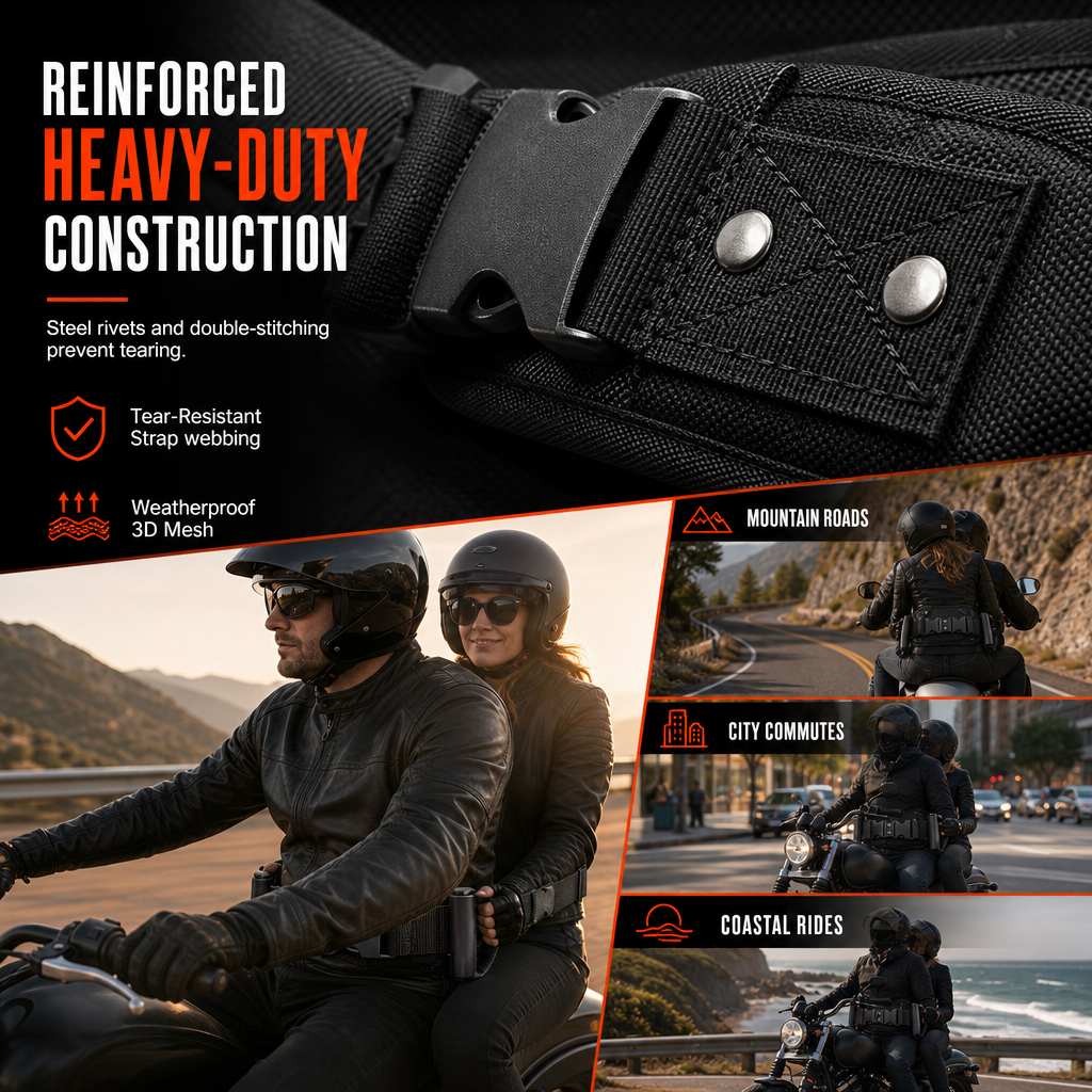🏍️ Motorcycle Passenger Grip Belt – Adjustable Waist Strap with Dual Handles