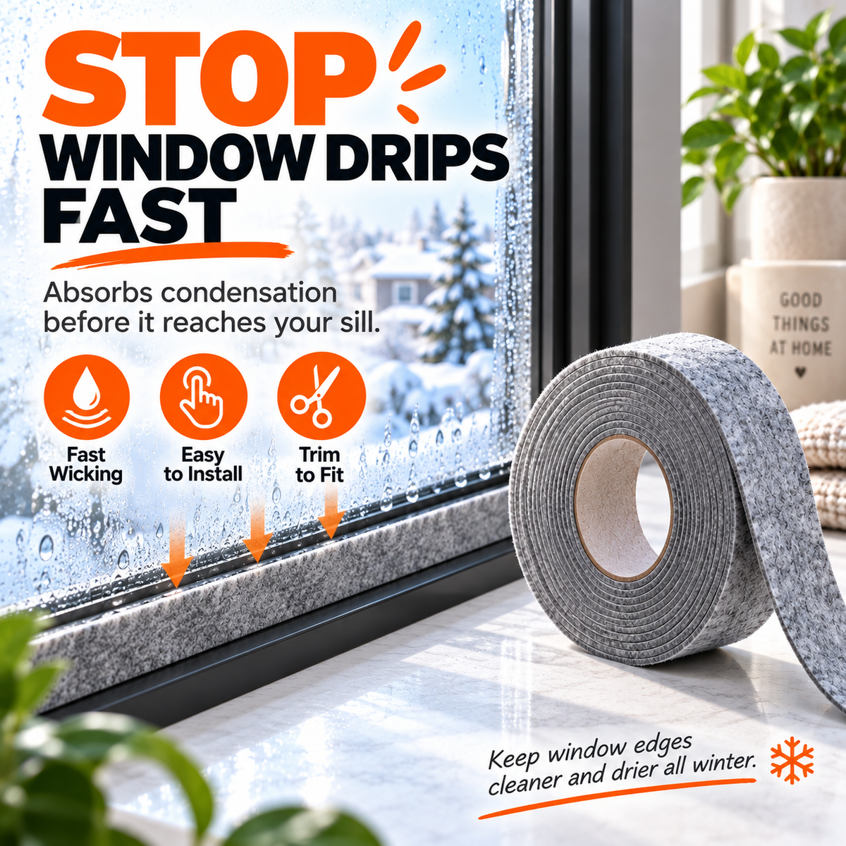 💧 Self-Adhesive Window Condensation Absorbent Felt Strip – Cut to Fit