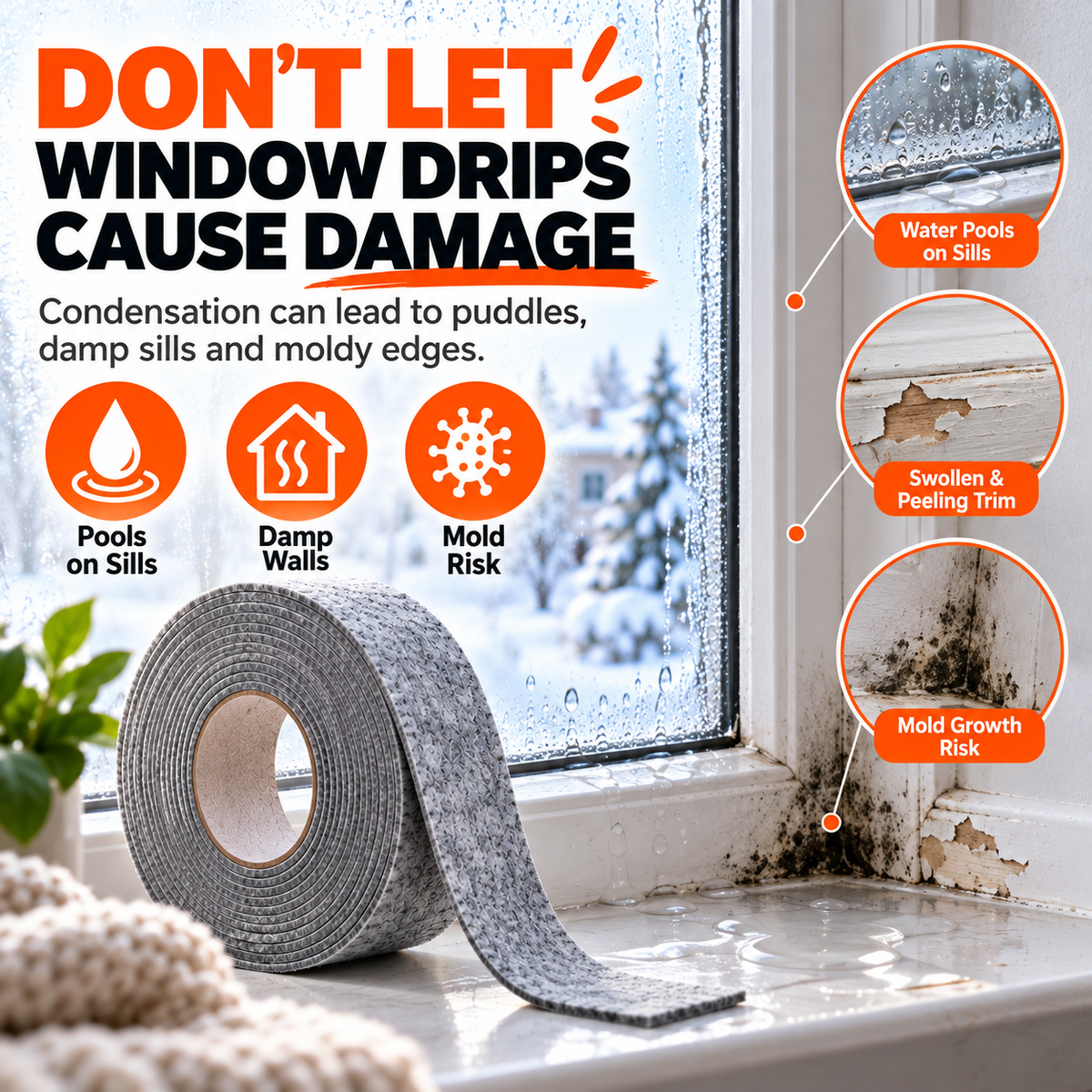 💧 Self-Adhesive Window Condensation Absorbent Felt Strip – Cut to Fit