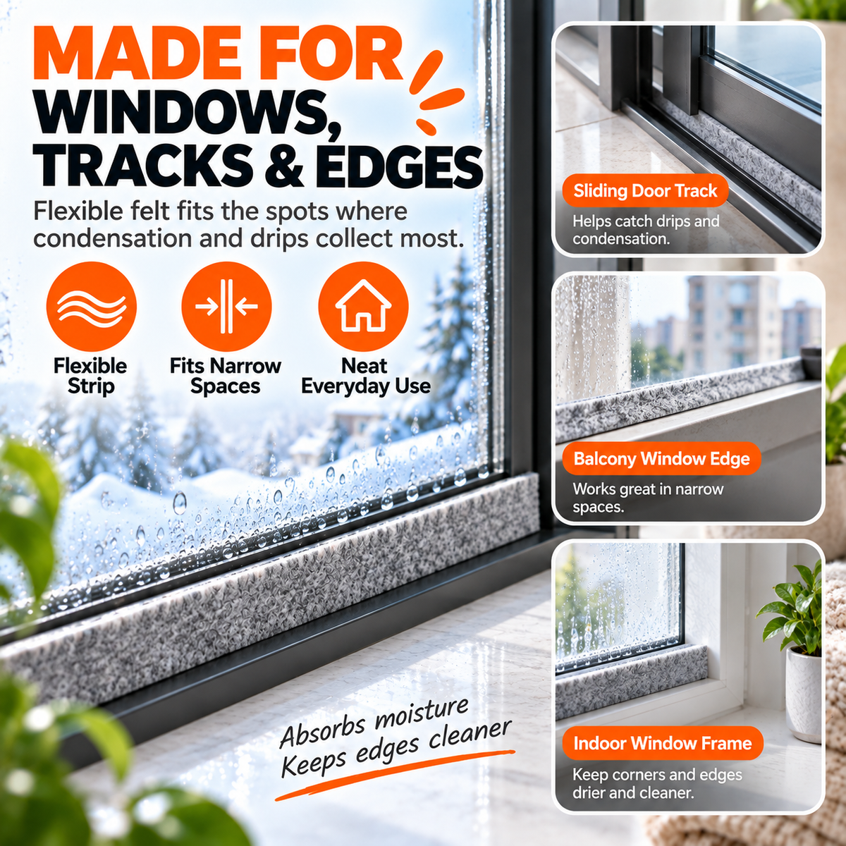 💧 Self-Adhesive Window Condensation Absorbent Felt Strip – Cut to Fit