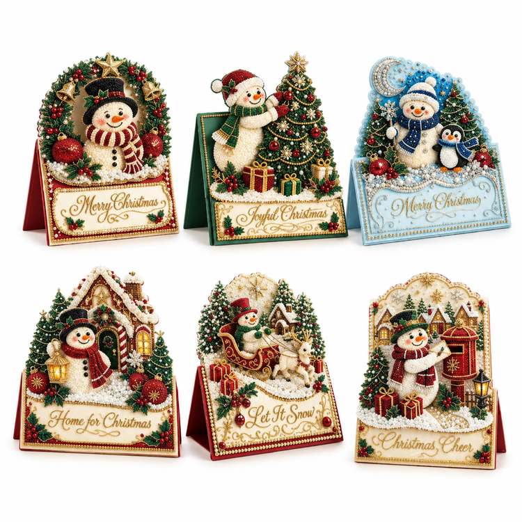 Snowman 6-piece set with snowy winter card designs
