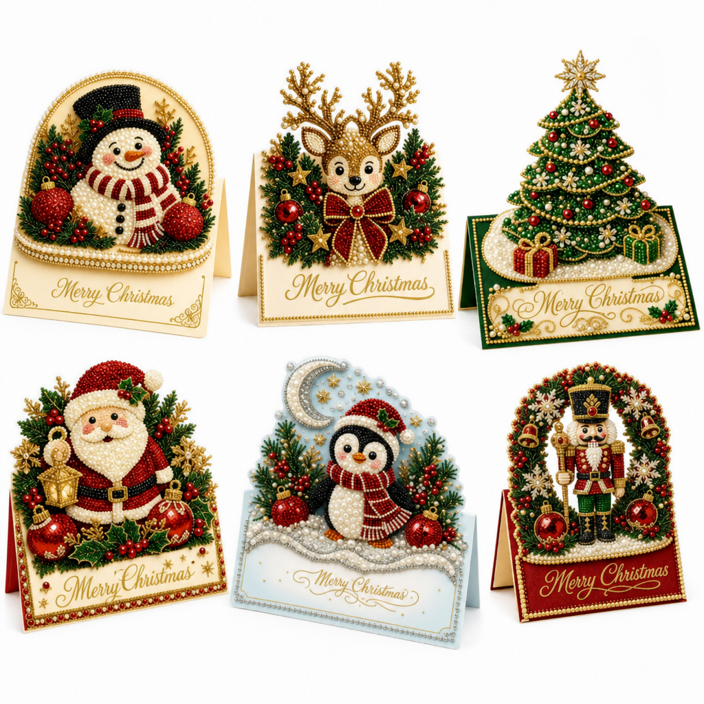 6-Piece DIY 3D Christmas Greeting Card Kit – Sparkling Diamond Art Cards