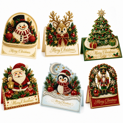6-Piece DIY 3D Christmas Greeting Card Kit – Sparkling Diamond Art Cards