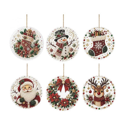 Santa Claus diamond painting Christmas ornament set, 6 pieces