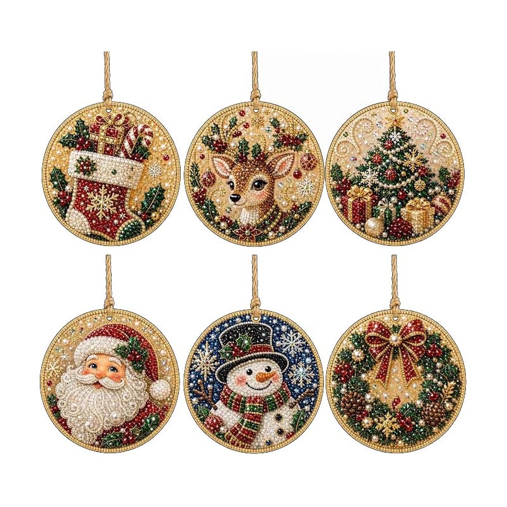 Christmas snowman diamond painting ornament set, 6 pieces