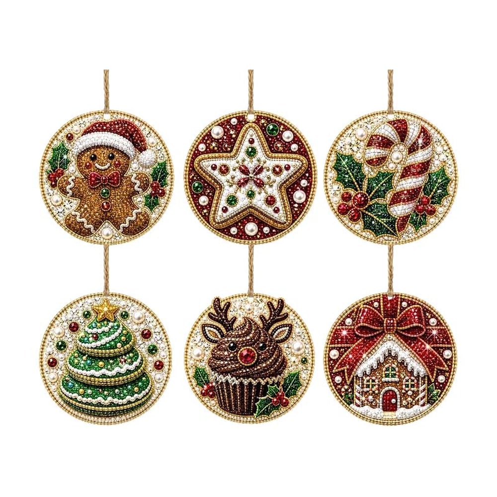 Bakery-themed diamond painting Christmas ornament set, 6 pieces