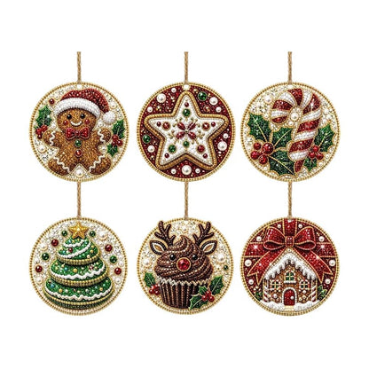 Bakery-themed diamond painting Christmas ornament set, 6 pieces