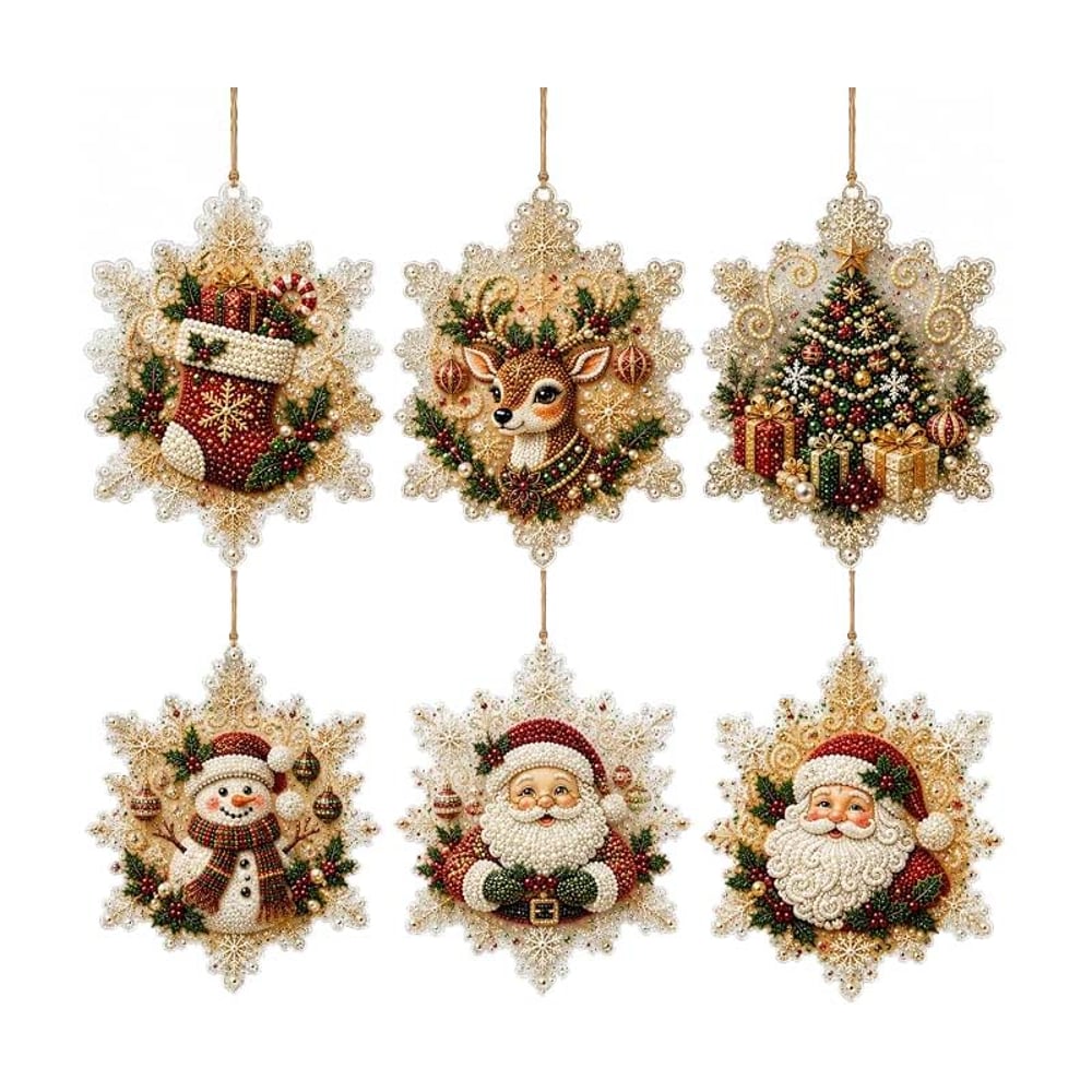 Snowflake diamond painting Christmas ornament set, 6 pieces