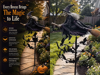 🧙‍♀️ Enchanted Witch Garden Wind Spinner – Where Witches Fly and Bats Dance