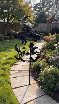 🧙‍♀️ Enchanted Witch & Bats Garden Wind Spinner – Bring Halloween Magic to Every Breeze